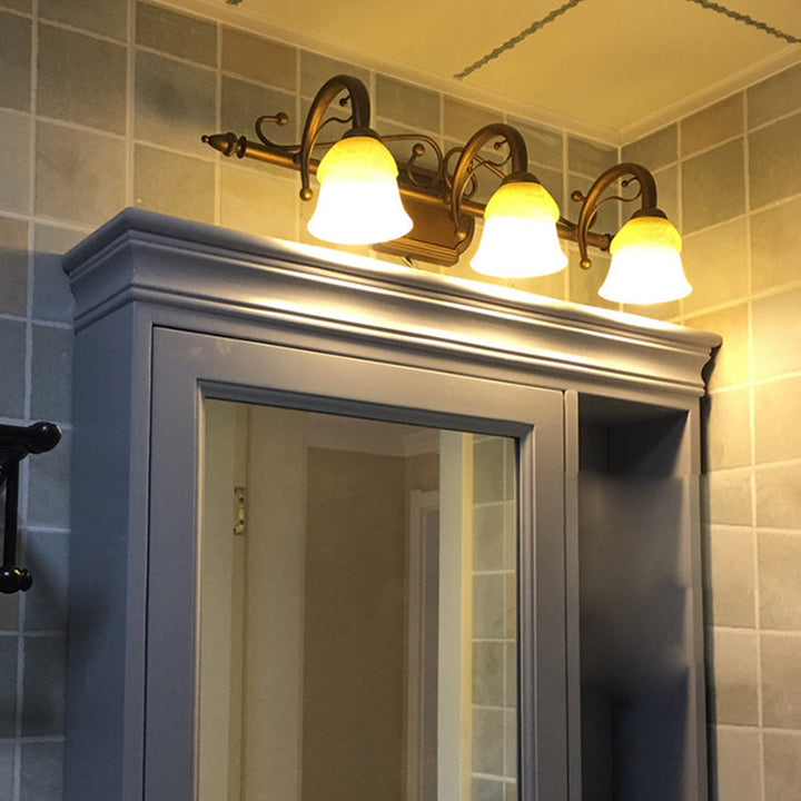 Lisslune | Beige Glass Vanity Mirror Light Rustic Carillon Shaped Bathroom Wall Mounted Fixture