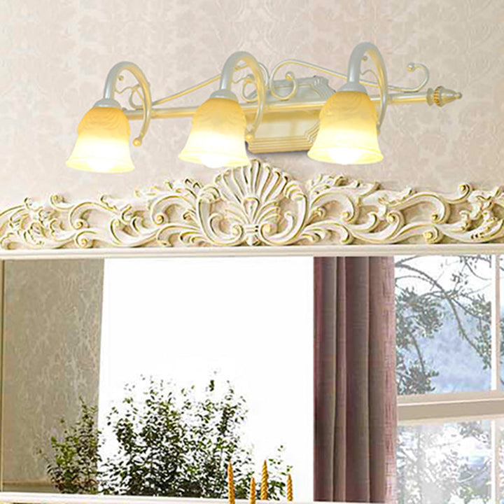 Lisslune | Beige Glass Vanity Mirror Light Rustic Carillon Shaped Bathroom Wall Mounted Fixture