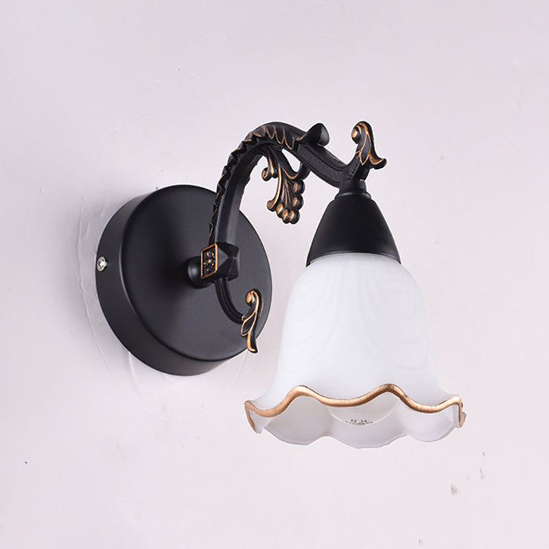 Lisslune | Classic Flower Wall Lamp Ivory Glass Wall Mounted Lighting Unit for Bathroom