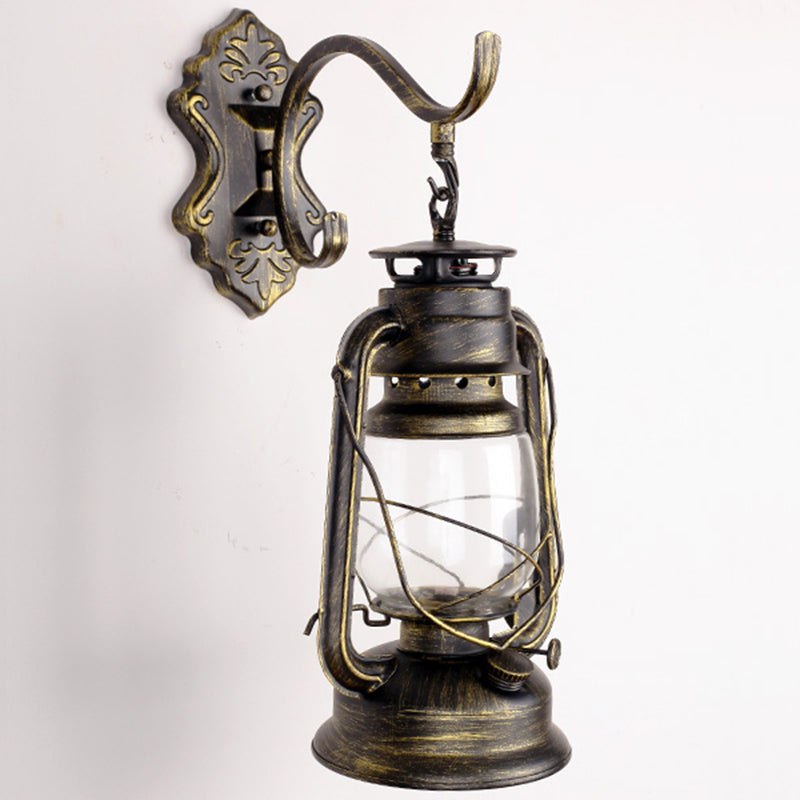 Skørter | Single Beam Oil Lantern Wall Light Antique Style Clear Glass Wall Mounted Light for Hallway