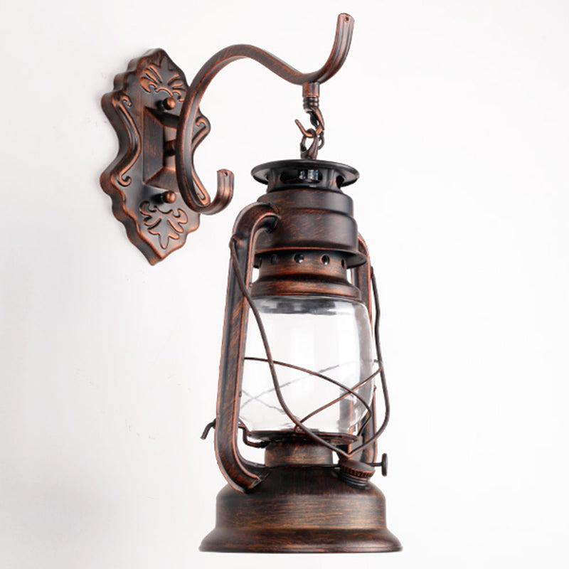 Skørter | Single Beam Oil Lantern Wall Light Antique Style Clear Glass Wall Mounted Light for Hallway