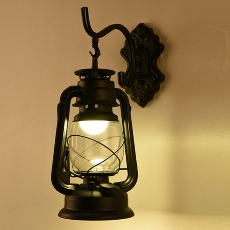 Skørter | Single Beam Oil Lantern Wall Light Antique Style Clear Glass Wall Mounted Light for Hallway