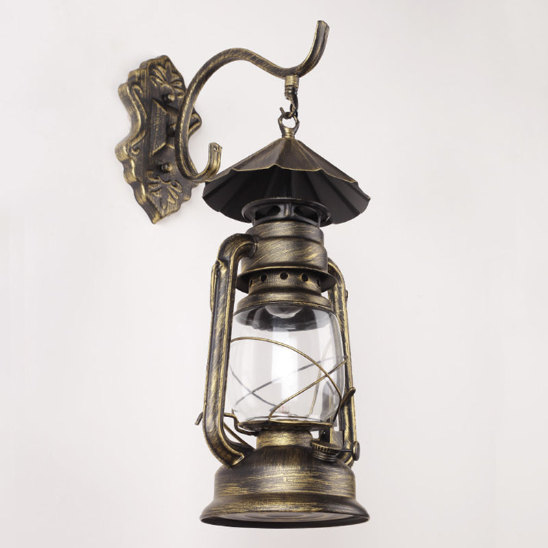 Skørter | Single Beam Oil Lantern Wall Light Antique Style Clear Glass Wall Mounted Light for Hallway