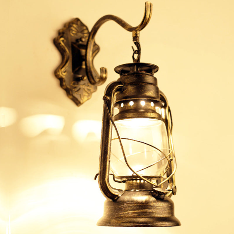 Skørter | Single Beam Oil Lantern Wall Light Antique Style Clear Glass Wall Mounted Light for Hallway