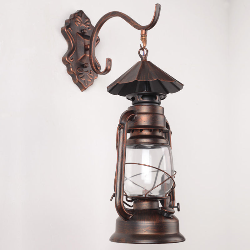 Skørter | Single Beam Oil Lantern Wall Light Antique Style Clear Glass Wall Mounted Light for Hallway