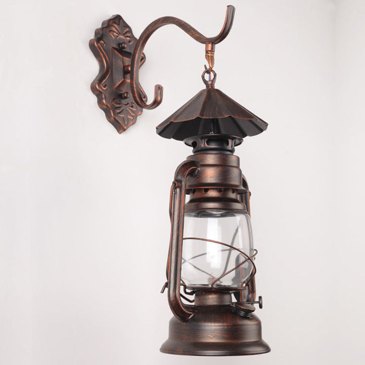 Skørter | Single Beam Oil Lantern Wall Light Antique Style Clear Glass Wall Mounted Light for Hallway