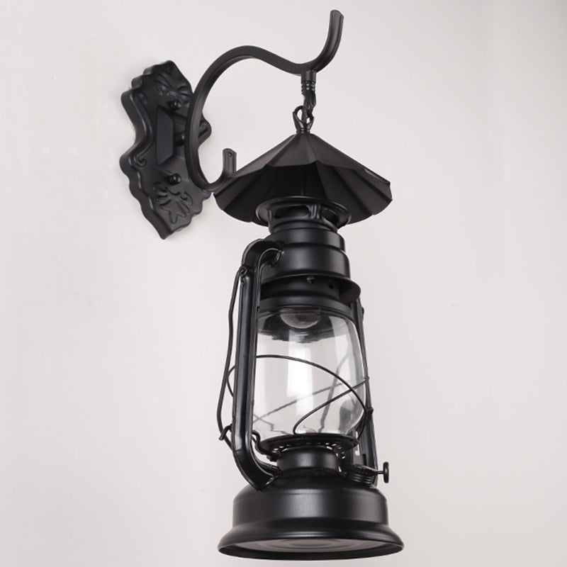 Skørter | Single Beam Oil Lantern Wall Light Antique Style Clear Glass Wall Mounted Light for Hallway