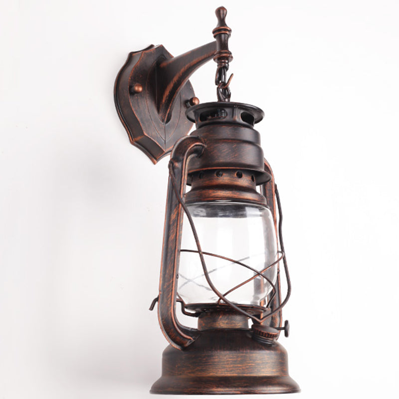 Skørter | Single Beam Oil Lantern Wall Light Antique Style Clear Glass Wall Mounted Light for Hallway