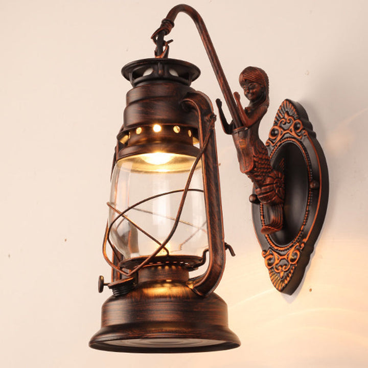 Skørter | Single Beam Oil Lantern Wall Light Antique Style Clear Glass Wall Mounted Light for Hallway