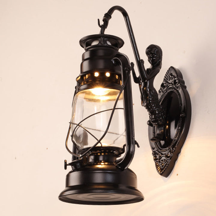 Skørter | Single Beam Oil Lantern Wall Light Antique Style Clear Glass Wall Mounted Light for Hallway