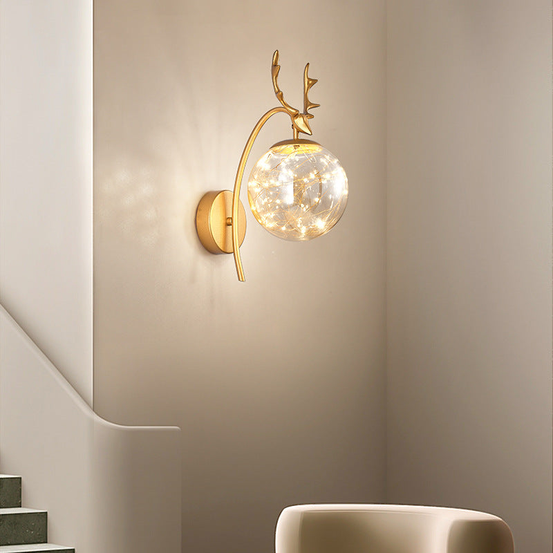 Lisslune | Nordic Ball Wall Mount Lighting Glass Stairs LED Star Wall Lamp with Deer Decor