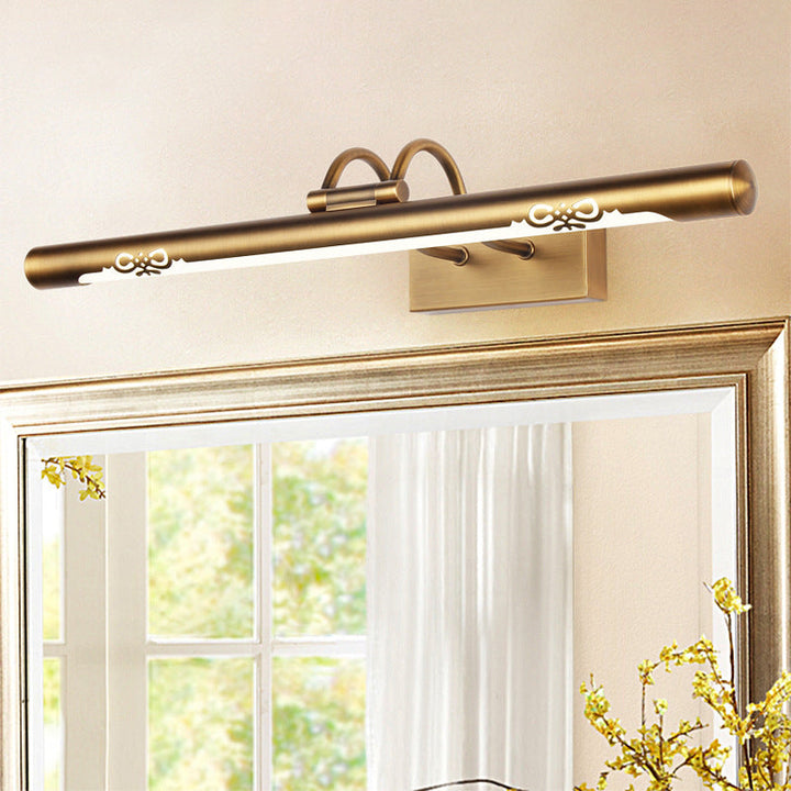 Lisslune | Bronze Perforated Tube Wall Lamp Traditional Metal Bathroom Rotatable LED Mirror Lighting