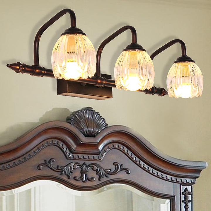 Skørter | Copper Flower Wall Light Rustic Clear Glass Bathroom Wall Lamp Light