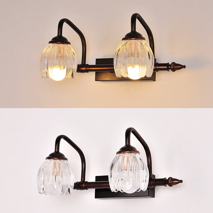 Skørter | Copper Flower Wall Light Rustic Clear Glass Bathroom Wall Lamp Light