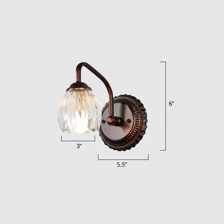 Skørter | Copper Flower Wall Light Rustic Clear Glass Bathroom Wall Lamp Light