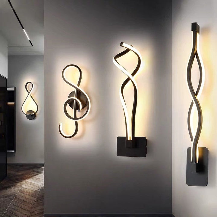 Lisslune | Minimalist Line Art Wall Light Metal Hallway LED Wall Lamp in Black