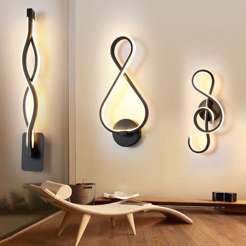 Lisslune | Minimalist Line Art Wall Light Metal Hallway LED Wall Lamp in Black