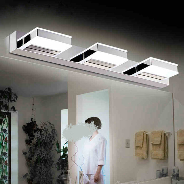Lisslune | Stainless Steel Square Vanity Lamp Modern White and Chrome LED Wall Light for Bathroom