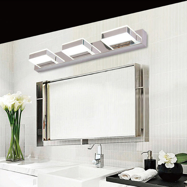 Lisslune | Stainless Steel Square Vanity Lamp Modern White and Chrome LED Wall Light for Bathroom