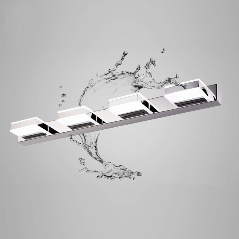 Lisslune | Stainless Steel Square Vanity Lamp Modern White and Chrome LED Wall Light for Bathroom