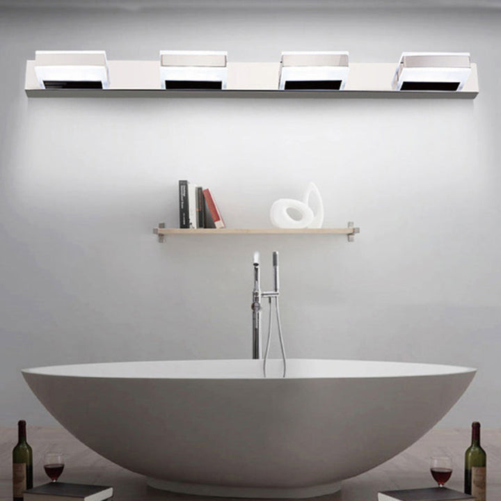 Lisslune | Stainless Steel Square Vanity Lamp Modern White and Chrome LED Wall Light for Bathroom