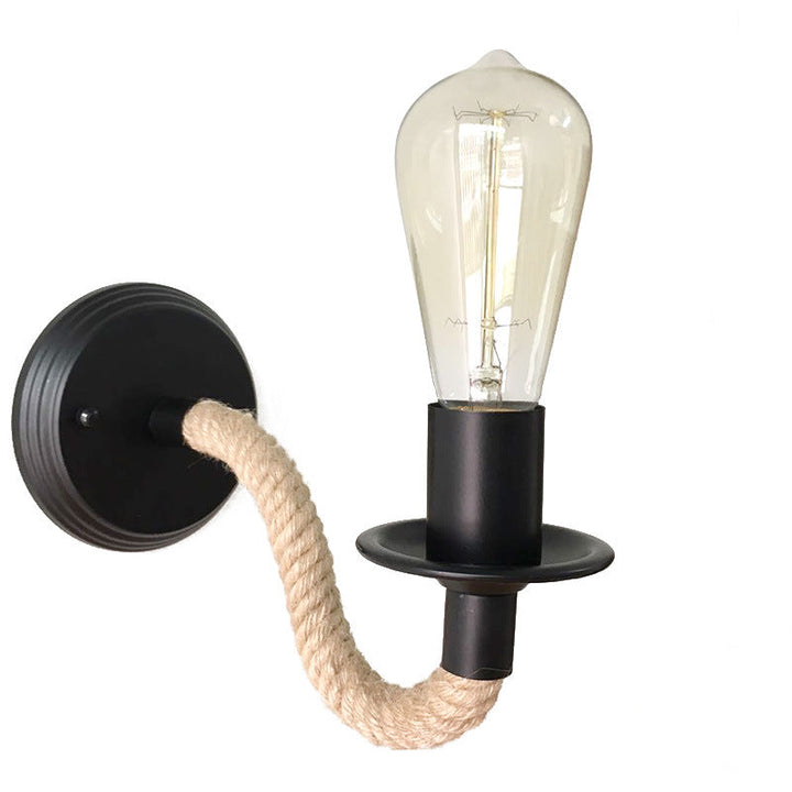 Lisslune | Black outdoor bulb wall lighting country metal single-track wall lamp with rope-wrapped arm
