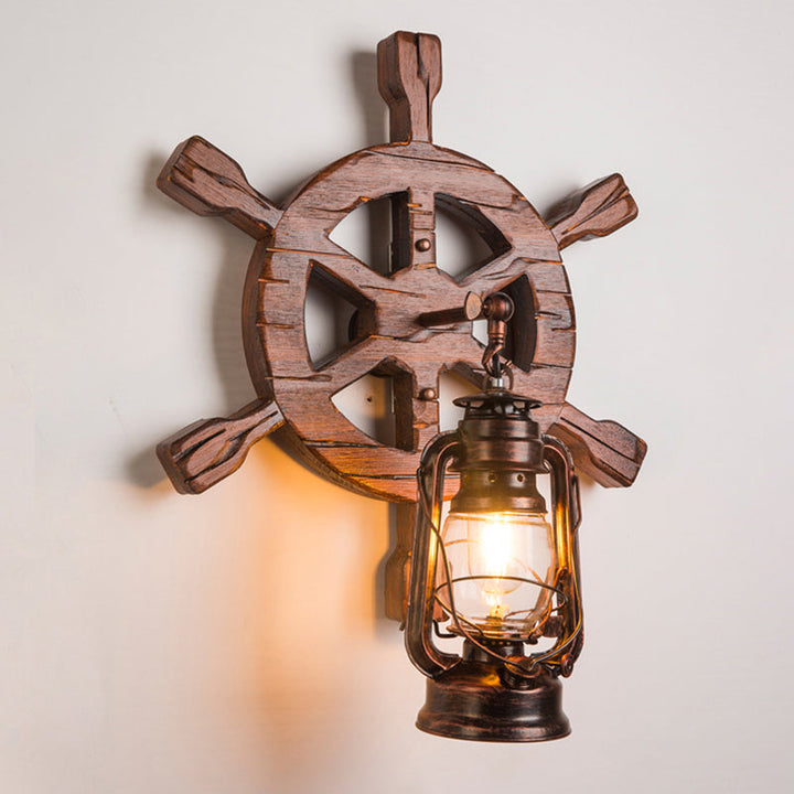 Lisslune | Wooden Brown Wall Lamp Geometrically Designed Country Style Wall Sconce for Hallway