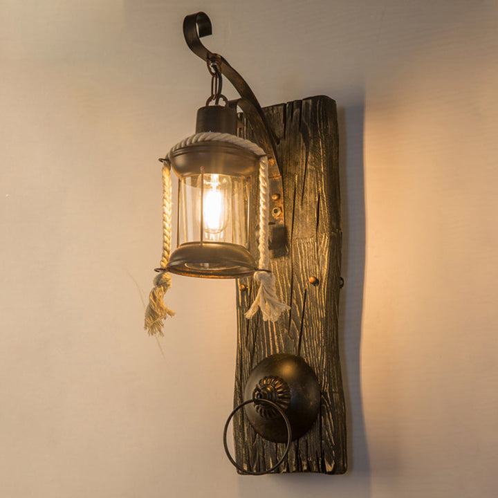 Lisslune | Wooden Brown Wall Lamp Geometrically Designed Country Style Wall Sconce for Hallway