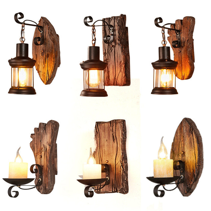 Lisslune | Wooden Brown Wall Lamp Geometrically Designed Country Style Wall Sconce for Hallway