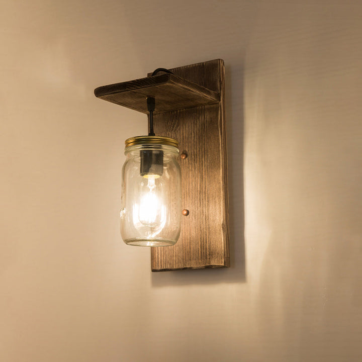 Lisslune | Wooden Brown Wall Lamp Geometrically Designed Country Style Wall Sconce for Hallway