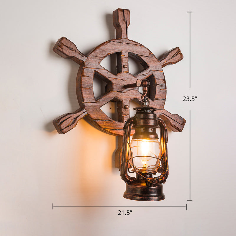 Lisslune | Wooden Brown Wall Lamp Geometrically Designed Country Style Wall Sconce for Hallway