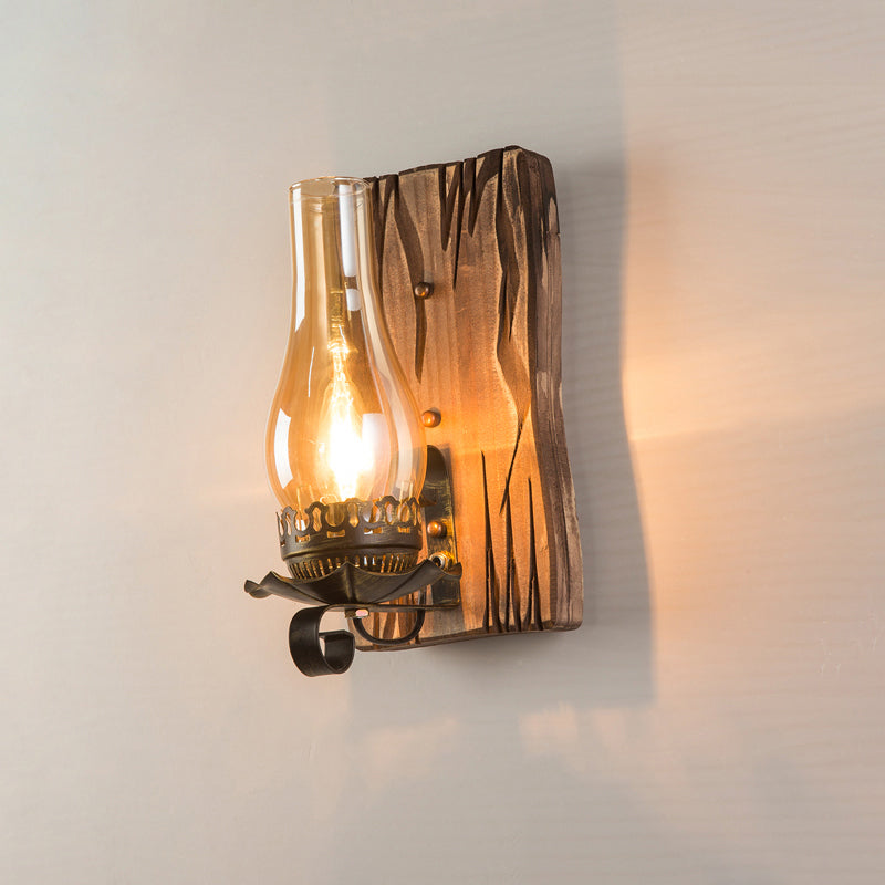 Lisslune | Wooden Brown Wall Lamp Geometrically Designed Country Style Wall Sconce for Hallway