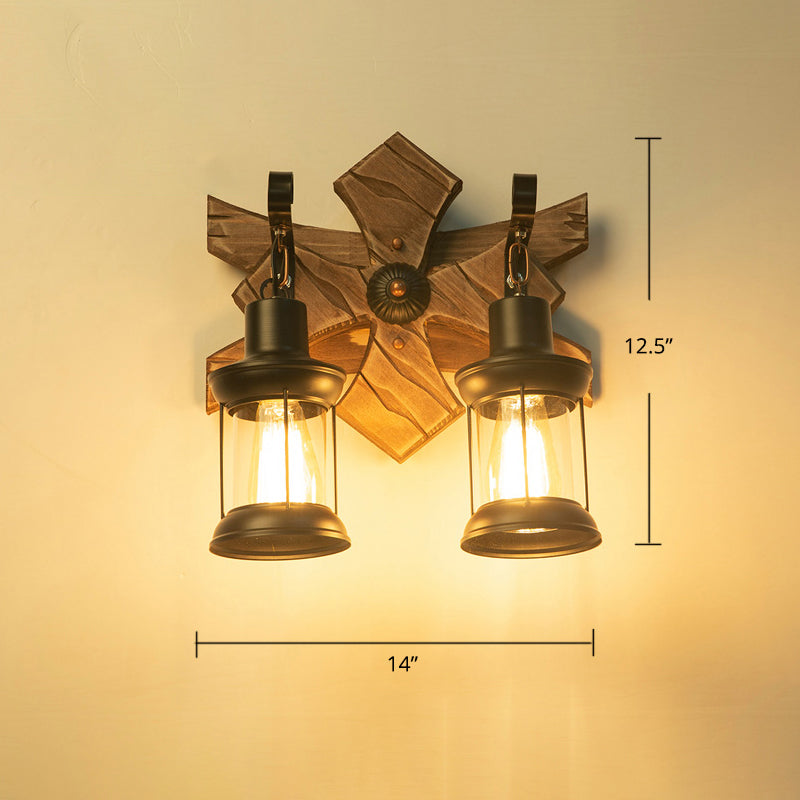 Lisslune | Wooden Brown Wall Lamp Geometrically Designed Country Style Wall Sconce for Hallway