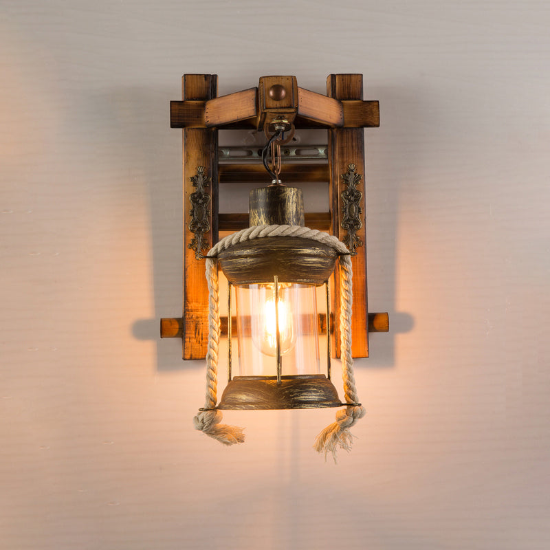 Lisslune | Wooden Brown Wall Lamp Geometrically Designed Country Style Wall Sconce for Hallway
