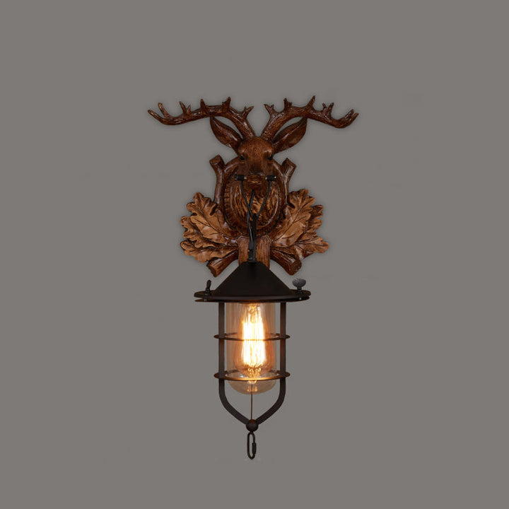 Lisslune | Wooden Brown Wall Lamp Geometrically Designed Country Style Wall Sconce for Hallway