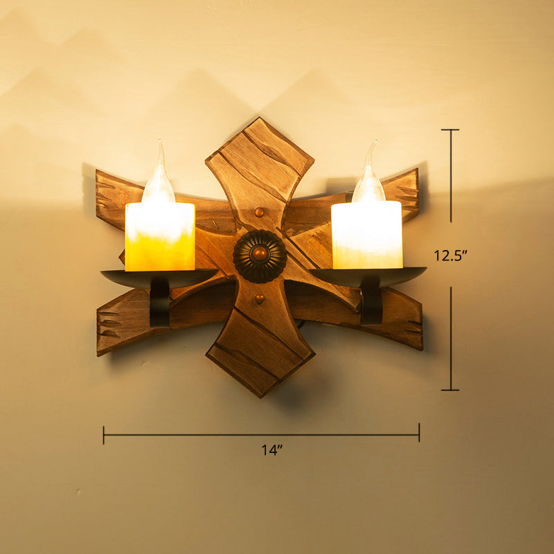 Lisslune | Wooden Brown Wall Lamp Geometrically Designed Country Style Wall Sconce for Hallway