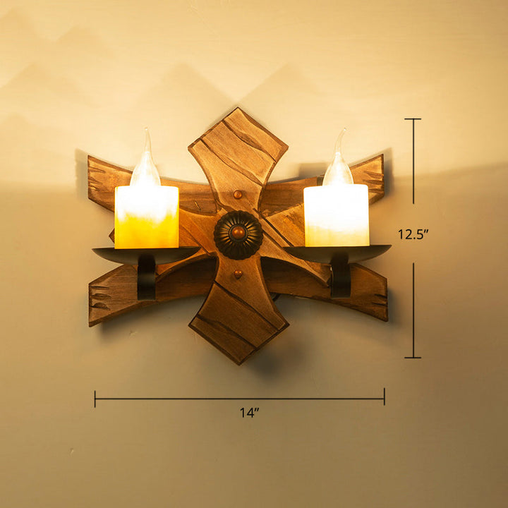 Lisslune | Wooden Brown Wall Lamp Geometrically Designed Country Style Wall Sconce for Hallway