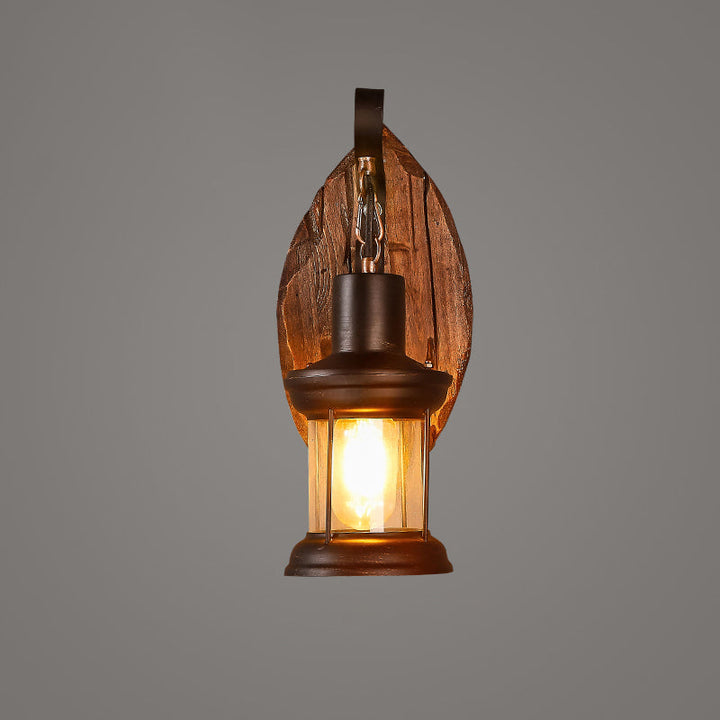Lisslune | Wooden Brown Wall Lamp Geometrically Designed Country Style Wall Sconce for Hallway