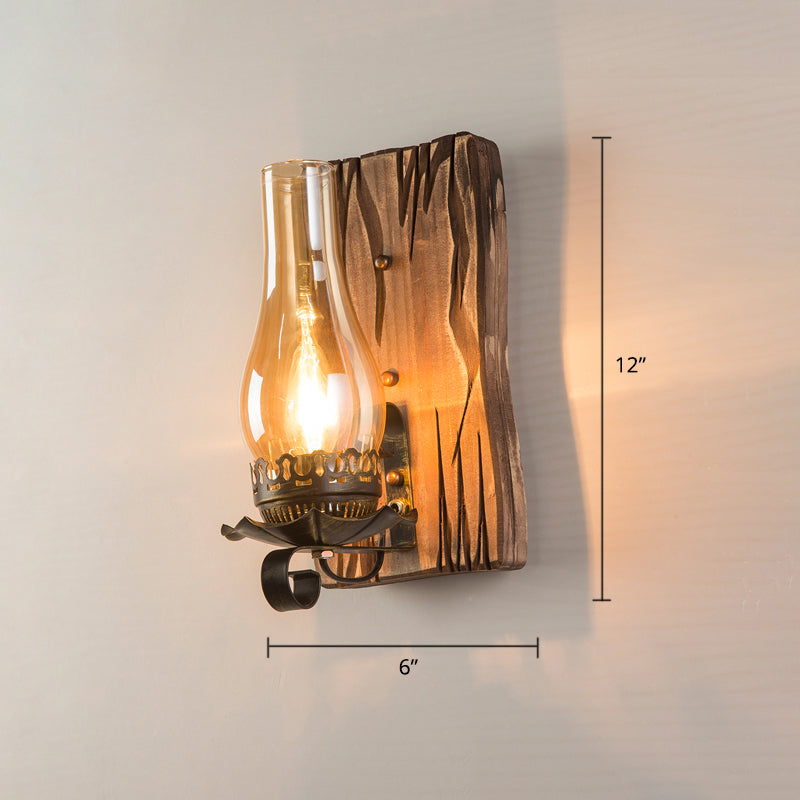 Lisslune | Wooden Brown Wall Lamp Geometrically Designed Country Style Wall Sconce for Hallway