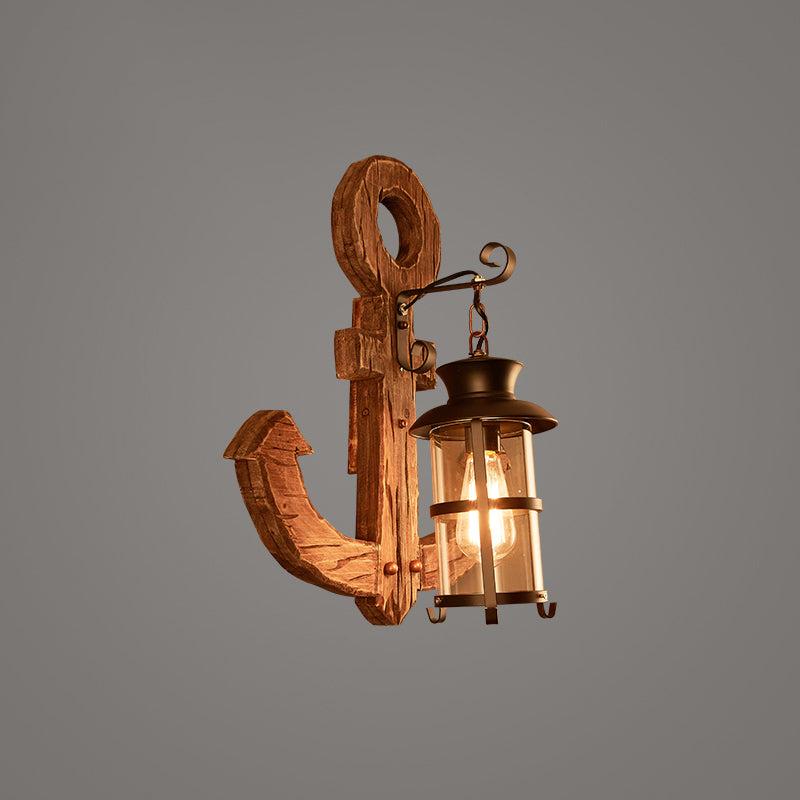 Lisslune | Wooden Brown Wall Lamp Geometrically Designed Country Style Wall Sconce for Hallway