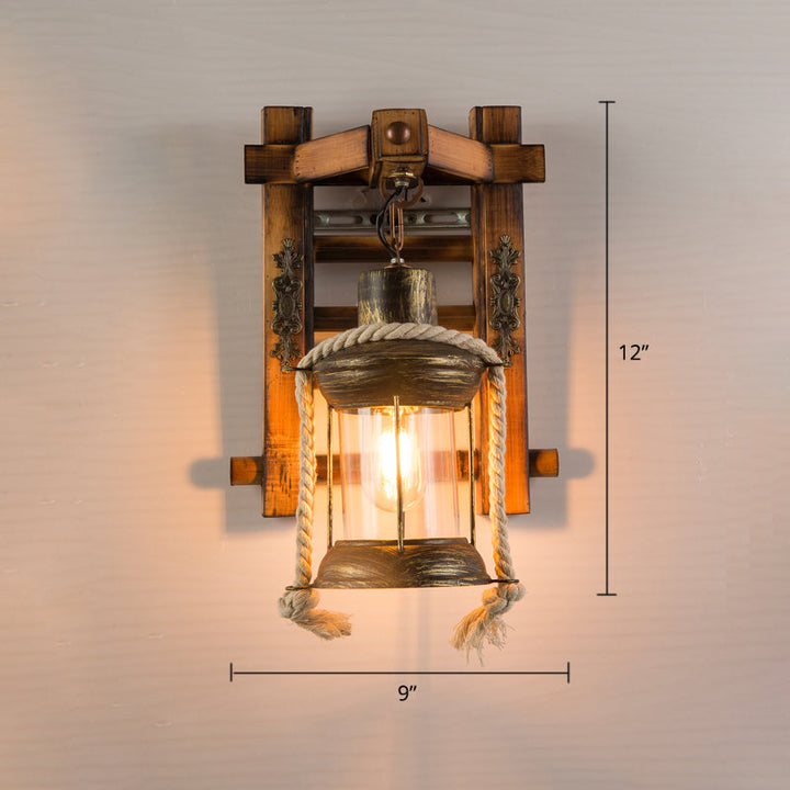 Lisslune | Wooden Brown Wall Lamp Geometrically Designed Country Style Wall Sconce for Hallway