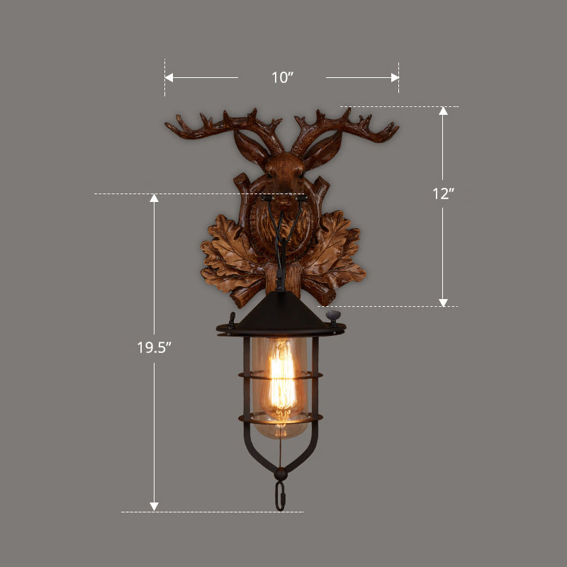 Lisslune | Wooden Brown Wall Lamp Geometrically Designed Country Style Wall Sconce for Hallway