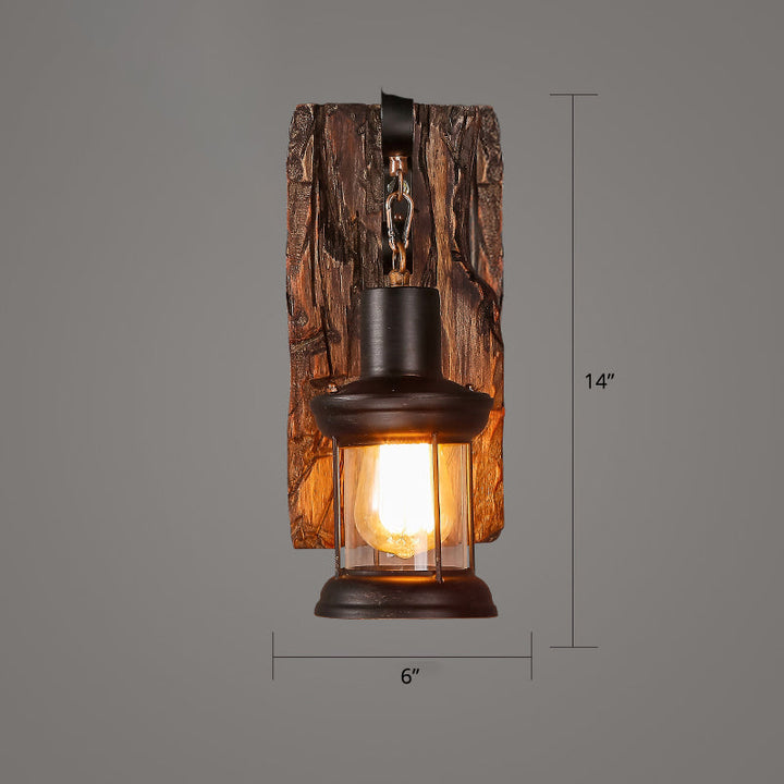 Lisslune | Wooden Brown Wall Lamp Geometrically Designed Country Style Wall Sconce for Hallway
