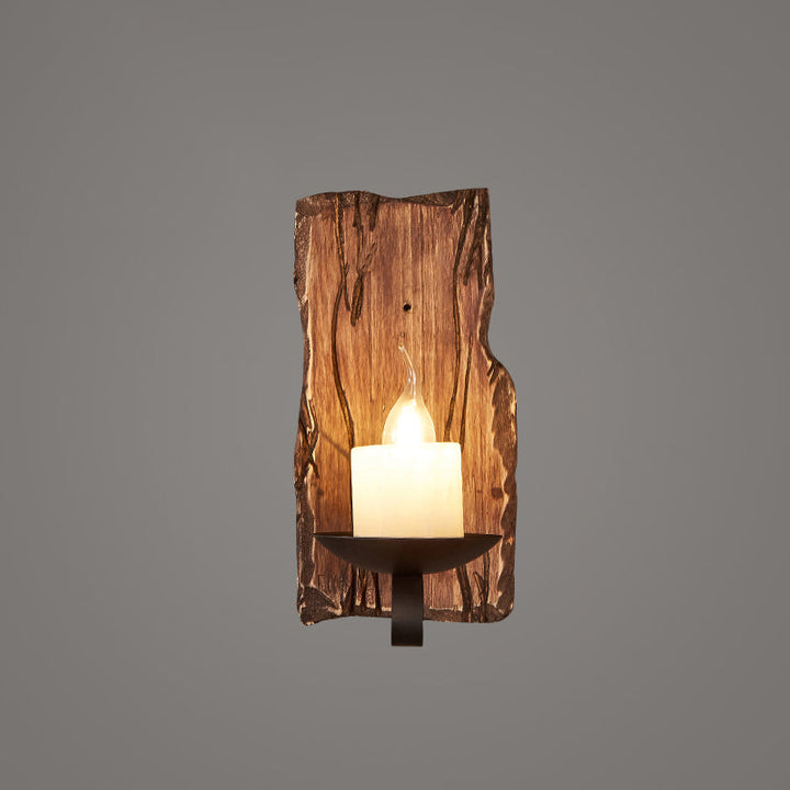 Lisslune | Wooden Brown Wall Lamp Geometrically Designed Country Style Wall Sconce for Hallway
