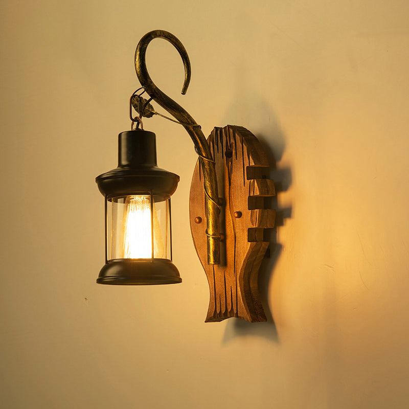 Lisslune | Wooden Brown Wall Lamp Geometrically Designed Country Style Wall Sconce for Hallway