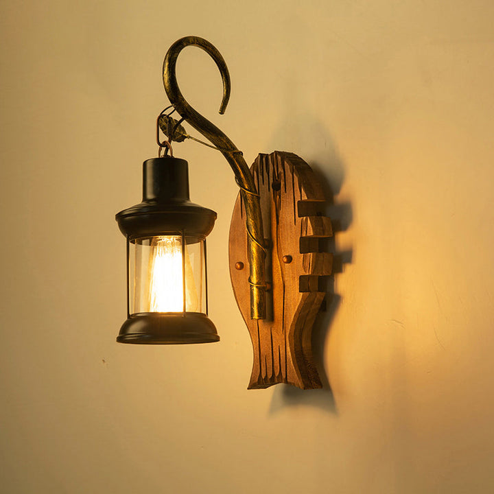 Lisslune | Wooden Brown Wall Lamp Geometrically Designed Country Style Wall Sconce for Hallway