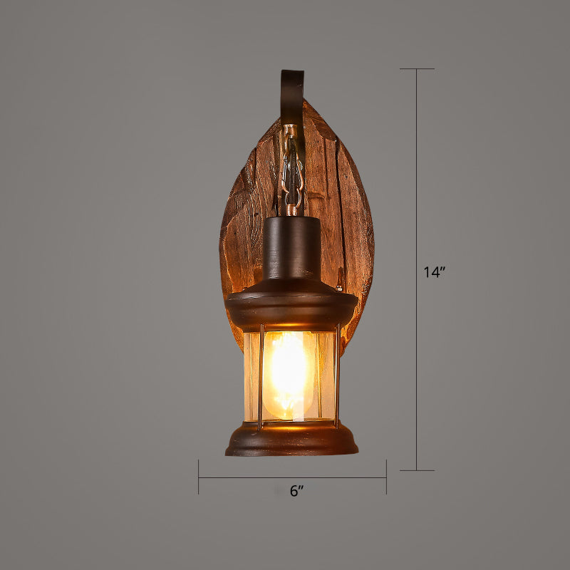 Lisslune | Wooden Brown Wall Lamp Geometrically Designed Country Style Wall Sconce for Hallway