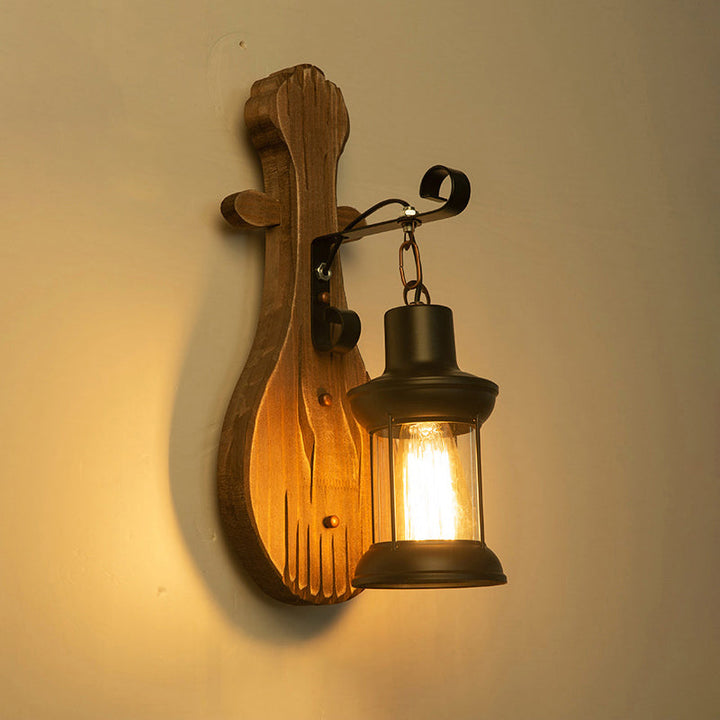Lisslune | Wooden Brown Wall Lamp Geometrically Designed Country Style Wall Sconce for Hallway