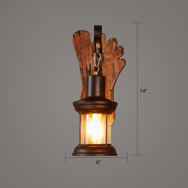 Lisslune | Wooden Brown Wall Lamp Geometrically Designed Country Style Wall Sconce for Hallway