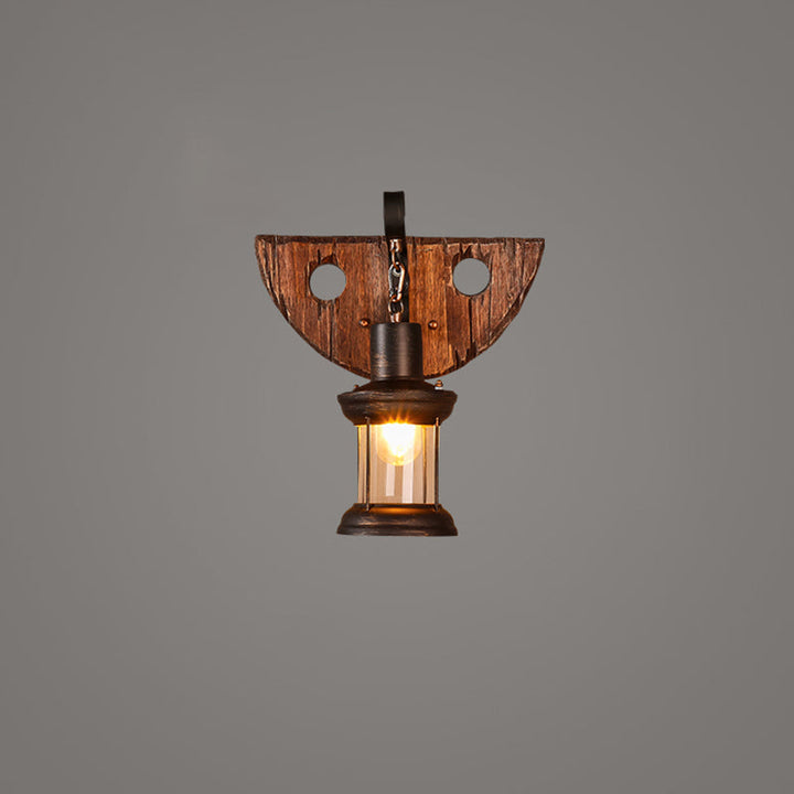 Lisslune | Wooden Brown Wall Lamp Geometrically Designed Country Style Wall Sconce for Hallway